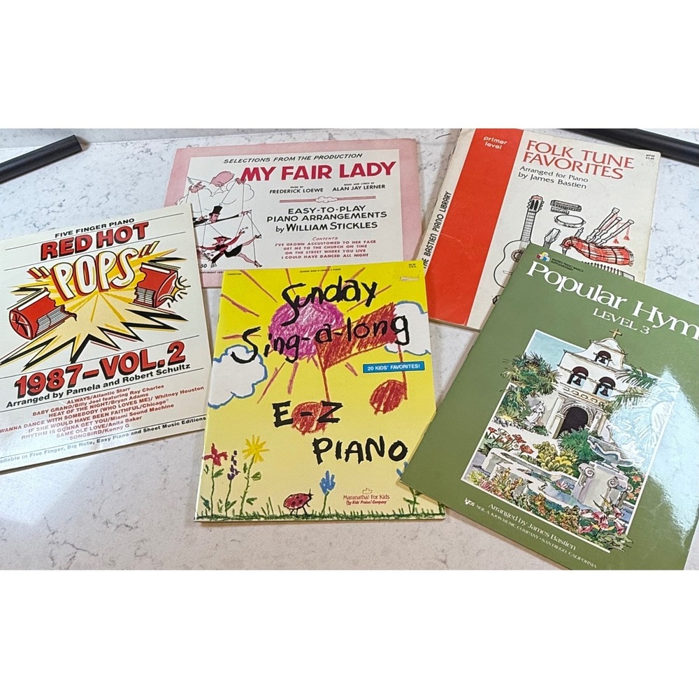 Vintage‎ Piano Sheet Music Lot 5 Books Red Hot Pops My Fair Lady Bastien Hymns
